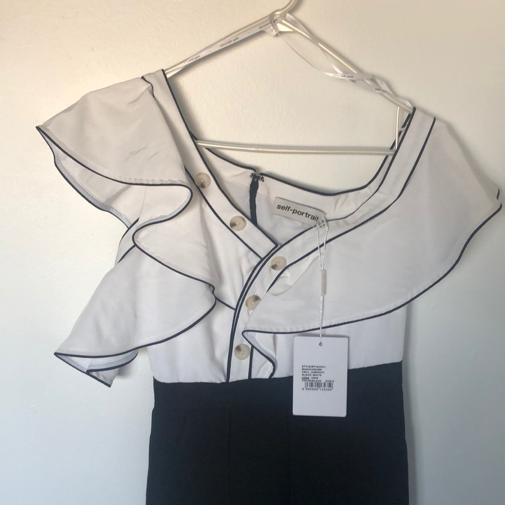Self Portrait B&W Ruffle Jumpsuit | Night Out | Size 0 - Picture 10 of 17
